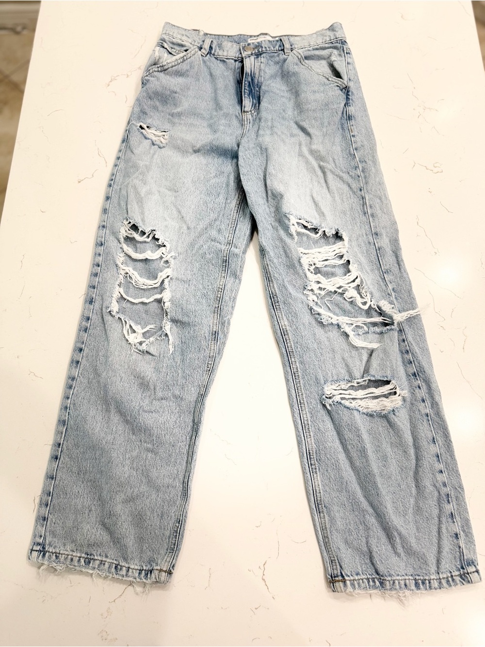 Garage Denim Distressed Light Wash Relaxed Straight Jeans Skater Grunge 90’s Y2K